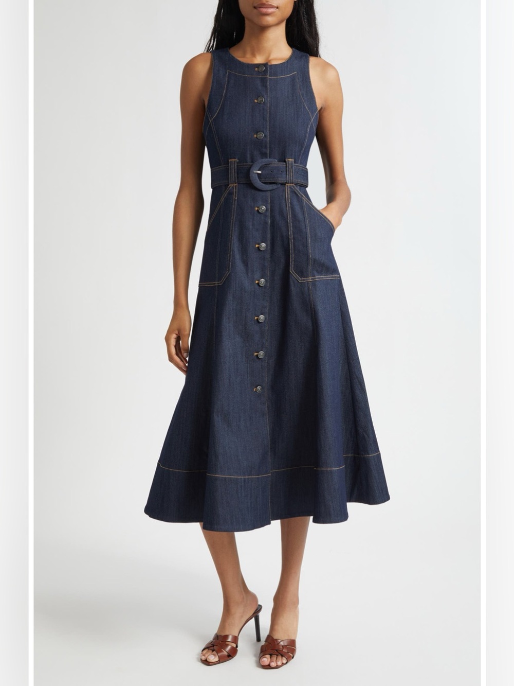 Cinq à Sept Cezanne Denim Navy Midi Dress 6 NWT